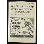 War time 1943/1944 Notts. County v Northampton Town football programme dated 18 March 1944, 4 pages.