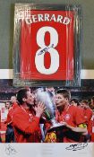 Steven Gerrard Signed Liverpool Football Cloth framed measures 30 x 38cm approx. together with a