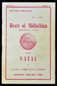 1954 Heart of Midlothian v Natal football programme date 29 May in Durban, minor marks to covers,