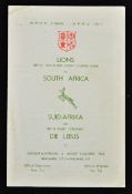 1962 British Lions v South Africa rugby programme-3rd Test played at Cape Town on 4th August with