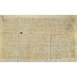 France - 1380 Fine Medieval Charter - on vellum, measures 43x30cm approx. small hole to centre,