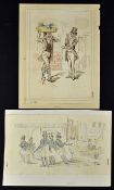 John Leech original Drawings watercolour one signed to the bottom, depicting a pair and group of