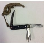 WWII Jack Knife - complete with original lanyard, Wostenholm of Sheffield, with 2 blades plus a