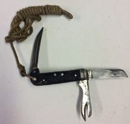 WWII Jack Knife - complete with original lanyard, Wostenholm of Sheffield, with 2 blades plus a