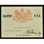 Admission Ticket to Greet Queen Victoria at Granton Pier made out to The Duke of Buccbuch - Queen