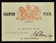 Admission Ticket to Greet Queen Victoria at Granton Pier made out to The Duke of Buccbuch - Queen