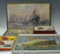 3x Cunard Wooden Jigsaw Puzzles includes RMS Queen Mary, Carmania and Aquitania, all with boxes