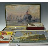 3x Cunard Wooden Jigsaw Puzzles includes RMS Queen Mary, Carmania and Aquitania, all with boxes