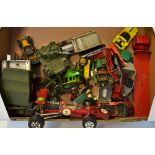 Box of Assorted Die Cast Models to include Matchbox, Dinky, Corgi, all loose, play worn