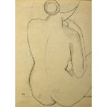 India - Original Artwork - Krishnaji Howlaji Ara (1914-1985) study of a seated nude female figure,