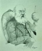 Moroney, Ken (b.1949) Original Drawing Old Man in Chair signed and dated 1976, framed measures 28