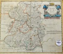 18th Century Robert Morden 'Shrop-Shire' Map - sold by Abel Swale, a coloured map, framed,