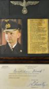 Grand Admiral Dönitz Signed Display with Print - a framed display with Dönitz's signature on