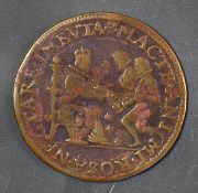 1585 Queen Elizabeth Commemorative Medal: Assistance to the United Provinces - Dutch Copper Jeton,