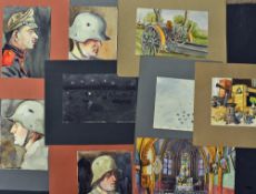 WWI Original Watercolour Paintings - a selection of watercolour paintings depicting soldiers,