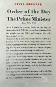 Original WWII Poster Civil Defence Order of the Day issued by The Prime Minister dated 12th June