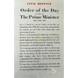 Original WWII Poster Civil Defence Order of the Day issued by The Prime Minister dated 12th June