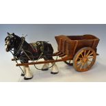 Melba Ware Shire Horse and Wooden Cart the brown shire horse measures 30x33cm, the wooden cart