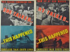 Original WWII 'Careless Talk Costs Lives' Posters - He Talked….This Happened, printed by Fosh &