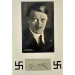 Adolf Hitler Signed Display with Print - this signature was given to Joan de Burgh-Whyte, a