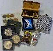 Selection of Lighters and Coins to include 2x Novelty lighters plus 'Star' lighter, stainless