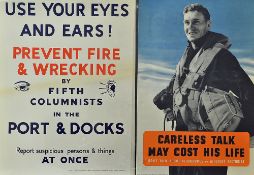 Original WWII 'Careless Talk' Posters - to include 'Use your eyes and ears! Prevent fire &