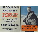 Original WWII 'Careless Talk' Posters - to include 'Use your eyes and ears! Prevent fire &