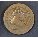 1933 Art Deco Bronze Medallion 'Crociera Aerea Del Decennale' by R. Morbiducci, with 'Romana-Chicago