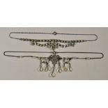 Filigree drop down necklace together with w 20th Century necklace with multiple stones (2)