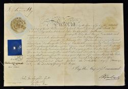 Queen Victoria Signed - 1857 Army Commission - Appointing John McLoughlin to be Lieutenant in the