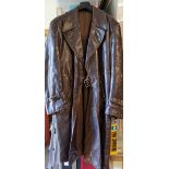 WWI Motorcycle Leather Coat - in brown leather, with inner strap and buckle, no maker's mark, age