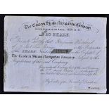 Brunel - The Eastern Steam Navigation Company Certificate for One £20 share. 1851 detailed black