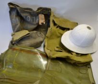 Militaria - includes a Pith Helmet, Ordnance Survey Map cover by Emeloid Co, plus 2x small canvas