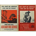 Original 'Civil Defence Corps' Posters for the Auxiliary Fire Service issued by H.M. Government, '