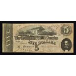 Confederate States of America 1864 $5 Banknote - with view of the Capitol (Confederate States