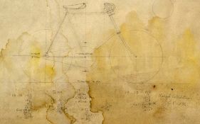 Victorian Raleigh Racing Bike GR1896 Design Drawings - pencil drawings with various measurements