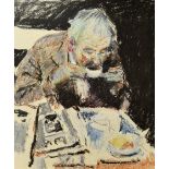 Moroney, Ken (b.1949) Original Painting Old Man Drinking Coffee pastel, unsigned, framed measures