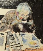 Moroney, Ken (b.1949) Original Painting Old Man Drinking Coffee pastel, unsigned, framed measures