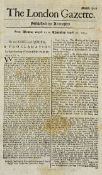 1694 The London Gazette Newspaper - with contents reporting on the Royal Proclamation for the