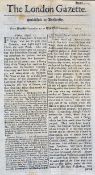 1694 The London Gazette Newspaper - contents include reporting on the Great Fire of September 5th,