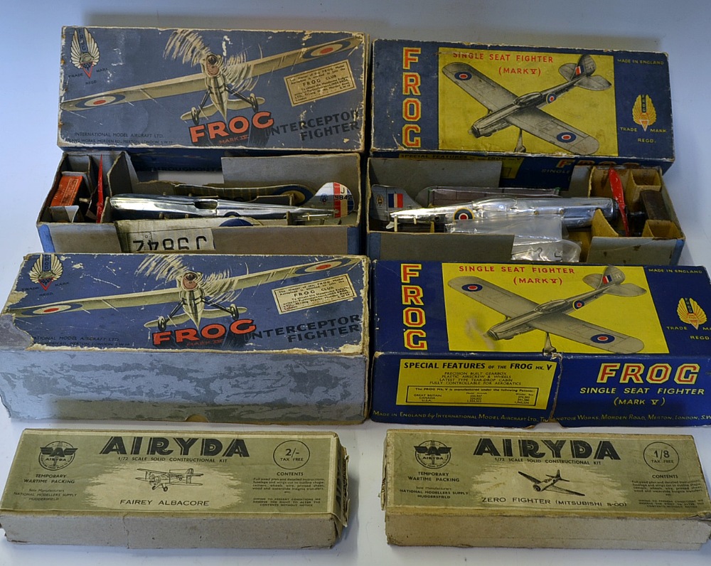 Selection of 1930s Frog Fighter Toy Model elastic band driven models, to include single seater