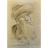 India - Punjab pencil study of a Sikh Warrior a Lahore 19th century Original pencil and chalk