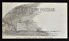 Ocean Penny Postage Circa 1850s Printed Envelope proposing a cheap One Penny postage to overseas.