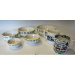 5x Graduated Porcelain Bowls unmarked together with 2x Staffordshire Mugs a Farmers Arms and