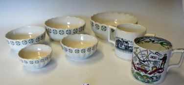 5x Graduated Porcelain Bowls unmarked together with 2x Staffordshire Mugs a Farmers Arms and