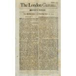 1694 The London Gazette Newspaper - containing the official notice that Their Majesties have granted