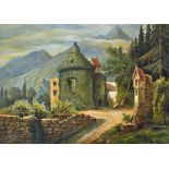 Attributed Adolf Hitler painting - a water colour depicts Mountainous building scene, signed and