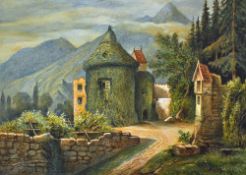 Attributed Adolf Hitler painting - a water colour depicts Mountainous building scene, signed and