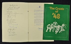 1948 Australian 'Invincibles' Signed Reunion Dinner Menu 'The 1948 Australian Cricket Team Reunion