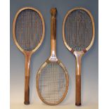Selection of Wooden Tennis Rackets - incl' a London maker 'Fortress' Fishtail Model racket, with a